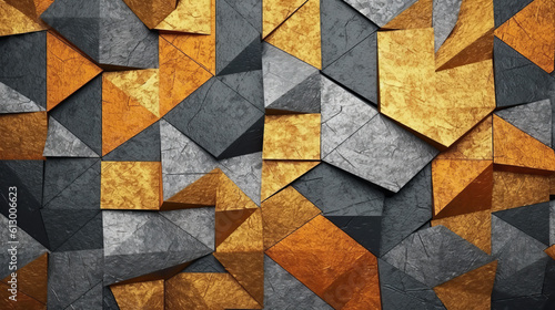 A modern wall with a stunning gold and grey tile design. Generative ai
