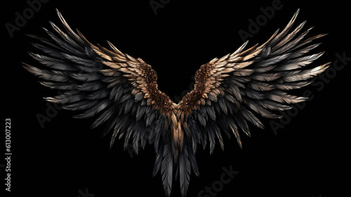 Black Angel Wings On Black Background. Generative ai