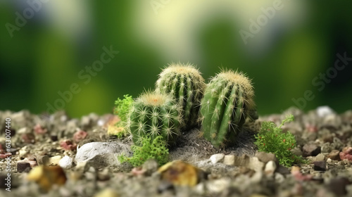Two cactus plants growing on a desert rock formation. Generative ai