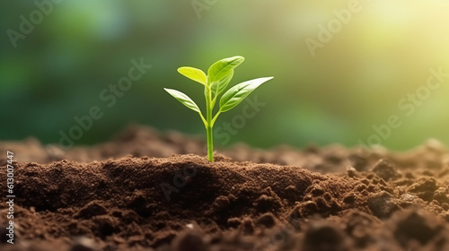 A sprouting young plant emerging from the soil. Generative ai