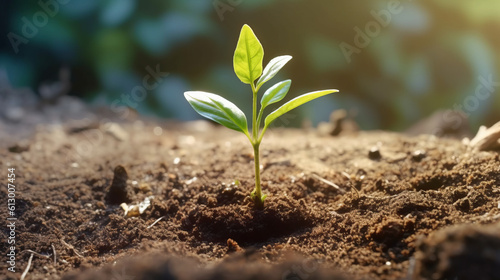 A seedling emerging from the soil. Generative ai