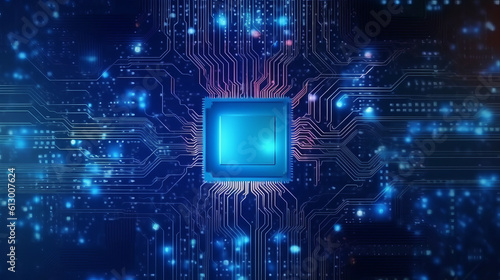 A computer circuit board with a blue square on it. Generative ai