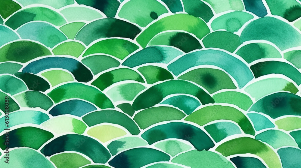 Obraz premium Abstract green and blue shapes in a painting. Generative ai