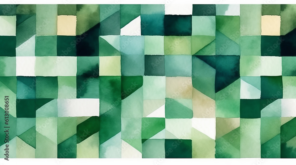 A geometric abstract painting made of green and white squares. Generative ai A geometric abstract painting made of green and white squares. Generative ai