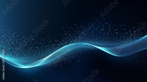 A vibrant blue wave of light against a dark background. Generative ai