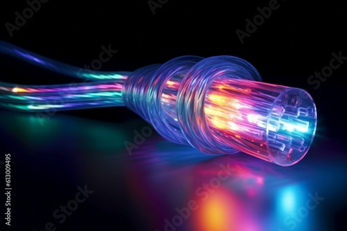 Glowing underwater fiber optic internet cable. AI generated, human enhanced