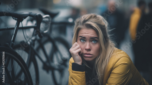 life as a cyclist in a busy city with annoying full traffic and other people and vehicles, pushers and being overlooked, dangerous on the road, cycling, fictional event photo