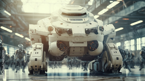a modern futuristic tank, robot and vehicle combination, autonomous warfare, autonomous weapons, artificial intelligence or AGI at war, armored vehicle at war