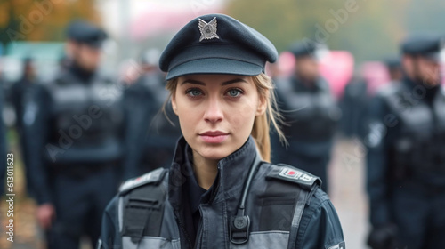 a federal police officer, in uniform, police uniform, border guard and customs officer, customs and control, on patrol, caucasian woman or special unit