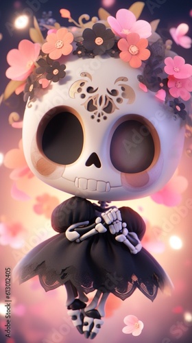 Cute and adorable Halloween or Day of the Dead sugar skull skeleton