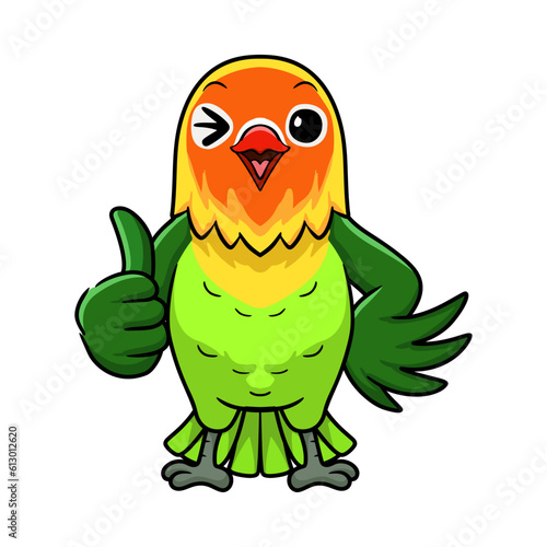 Cute fischer love bird cartoon giving thumb up