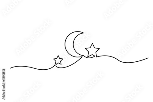 One continuous single line of Crescent moon. Vector illustration. stock image.