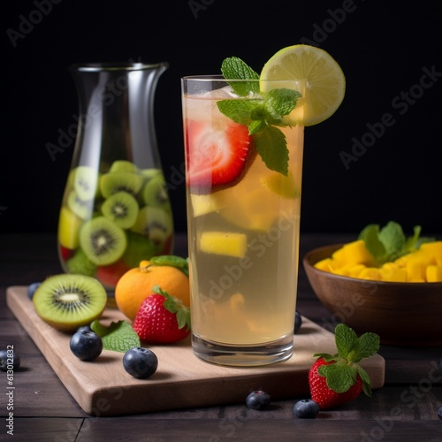Tall Glass of Sweet and Refreshing Nuoc Mia with Fresh Fruits