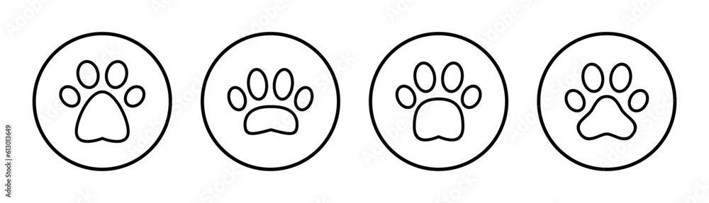 Paw icon set illustration. paw print sign and symbol. dog or cat paw
