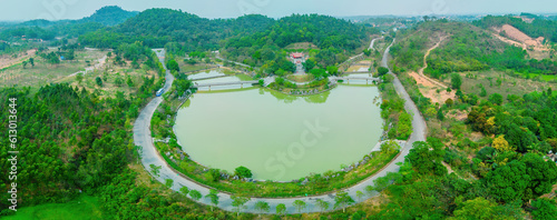 Top view of Hung King Temple, Phu Tho Province, Vietnam. Lac Long Quan Temple of Hung Kings Temple historical relic site (Den Hung) in Viet Tri city photo