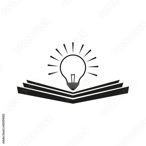 open book with lightbulb, understanding wisdom in study, concept new knowledge, creative idea. Vector illustration. Stock picture.