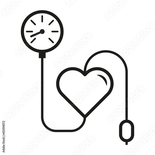 pressure blood high or low icon, measurement arterial pressure,cardio vascular dystonia, medical tool, thin line. Vector illustration. Stock picture.