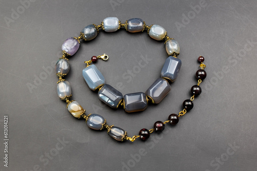 Statement stone bead necklace, massive unusual handmade jewelry, promotional photo for an online jewellery store