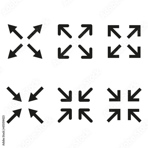 Full screen and exit full screen icon set. Size icon. Vector illustration. stock image.