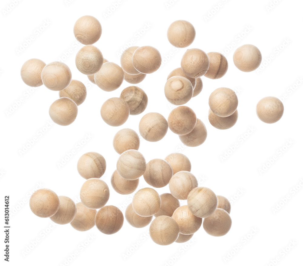 Wooden mini ball fly explosion, Sphere mini balls float explode, abstract cloud fly. Wooden mini sphere balls splash throwing in Air. White background Isolated Wooden mini ball fly explosion, Sphere mini balls float explode, abstract cloud fly. Wooden mini sphere balls splash throwing in Air. White background Isolated