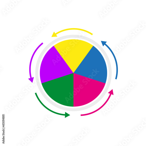 Circular Chart Element. Pie chart with arrows around it. Vector illustration. stock image.