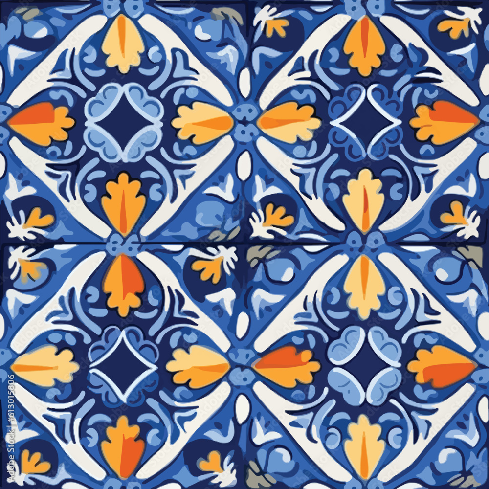 Traditional Talavera ornamental pattern. Seamless abstract pattern from tiles. Azulejos tiles patchwork. Portuguese and Spain decor. Mediterranean porcelain pottery. Traditional Talavera ornamental pattern. Seamless abstract pattern from tiles. Azulejos tiles patchwork. Portuguese and Spain decor. Mediterranean porcelain pottery.