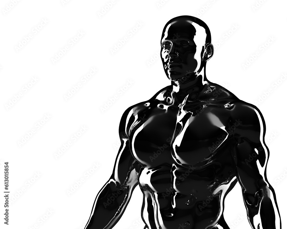 3D render. Black torso of a naked athletic man on a white background.