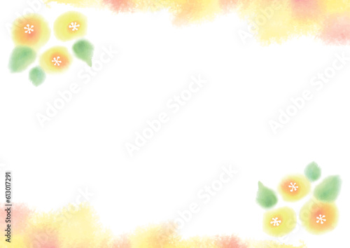 水彩絵の具で描いたふわっとした黄色い花の横型背景