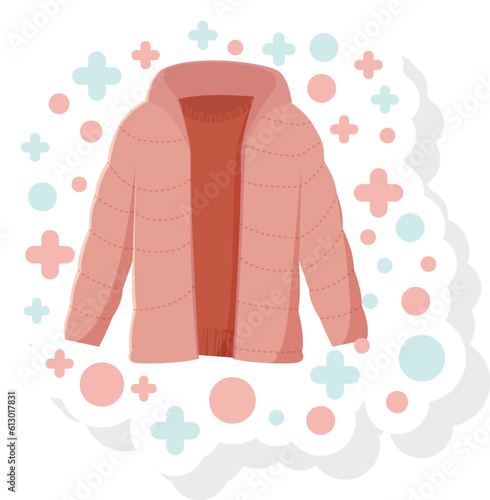 Open Down Jacket Sticker Vector Illustration