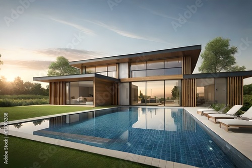 an image of a contemporary house with clean lines, minimalist design, and seamless integration between indoor and outdoor living spaces © Taimoor