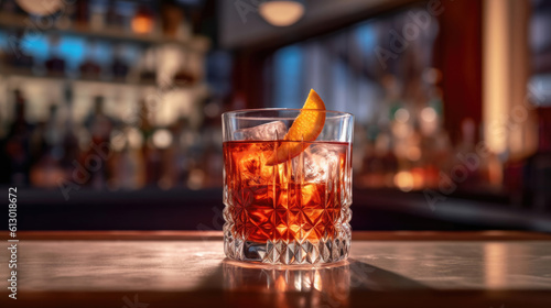 Negroni cocktail on the bar counter in an italian, Generative Ai