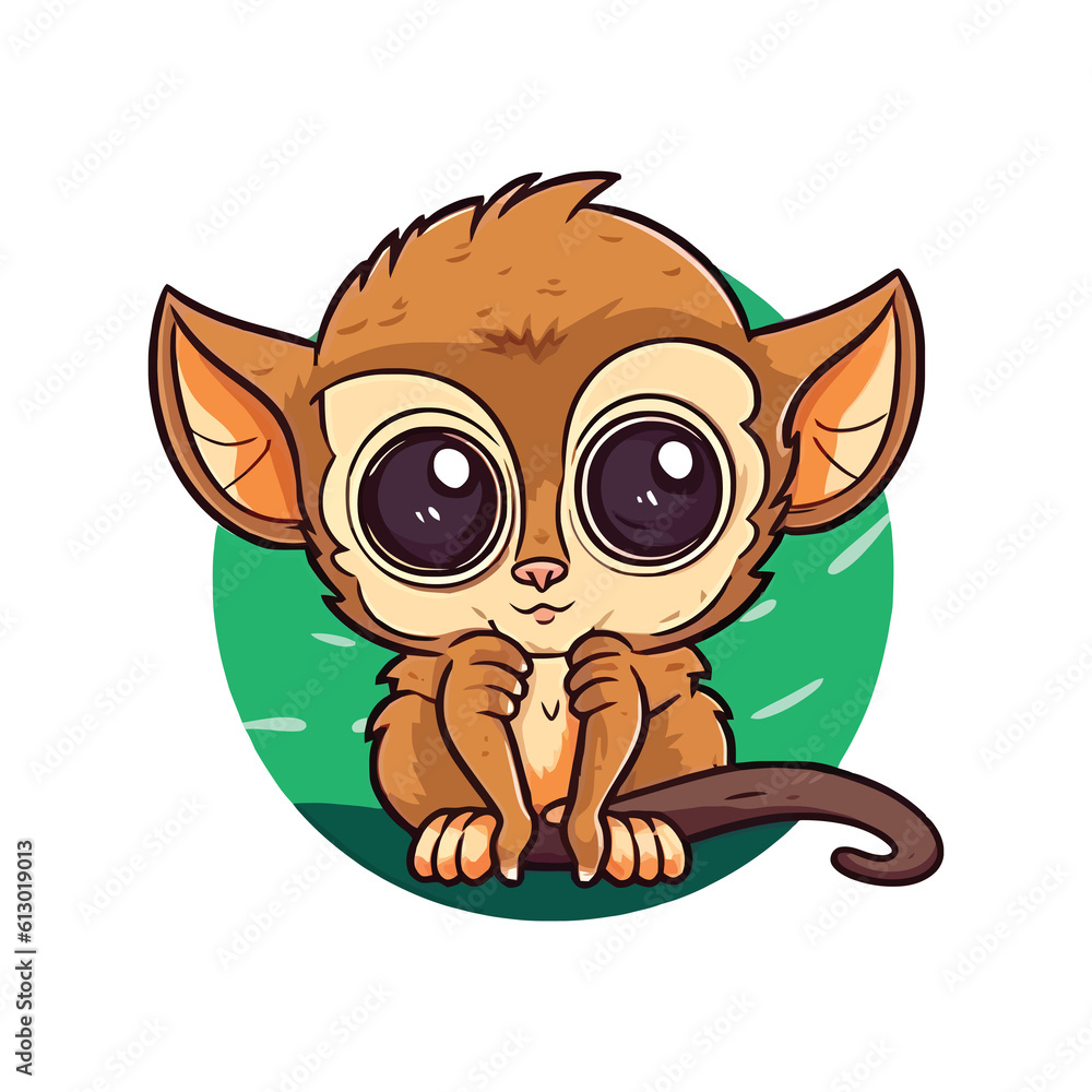 Playful Tarsier: Delightful 2D Illustration of a Lovable and Energetic Tree-dweller