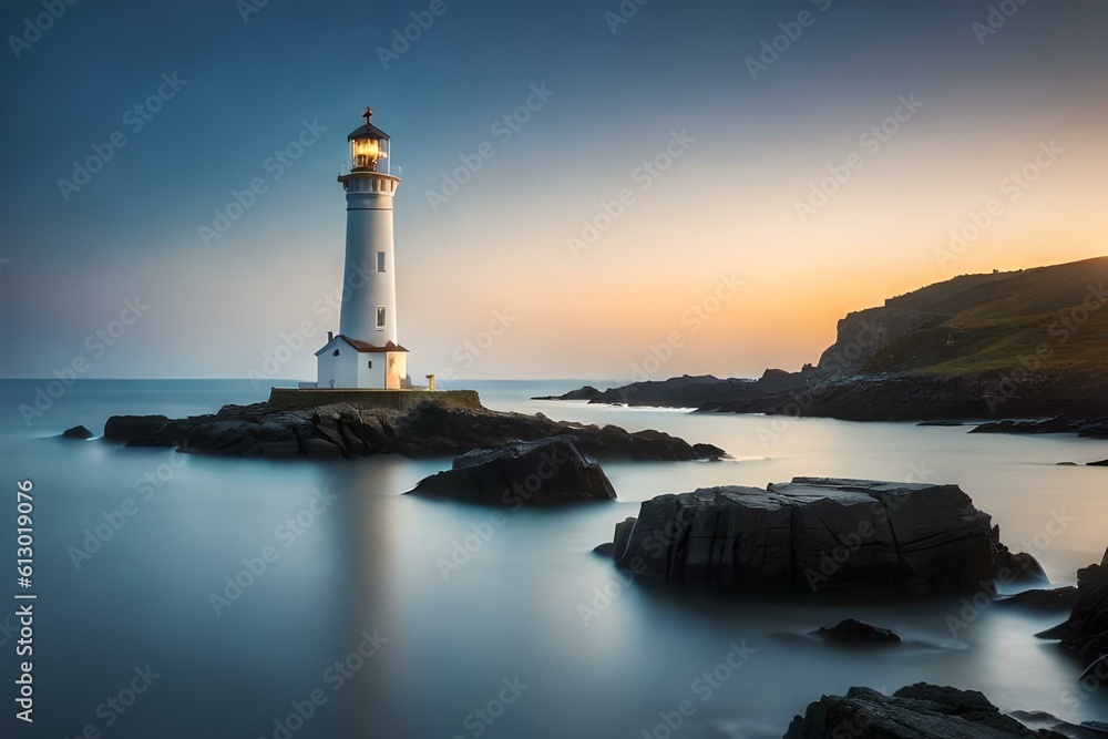 a captivating image of a majestic lighthouse standing tall on a rugged coastline, its beacon shining brightly to guide ships safely through the night. a captivating image of a majestic lighthouse standing tall on a rugged coastline, its beacon shining brightly to guide ships safely through the night.