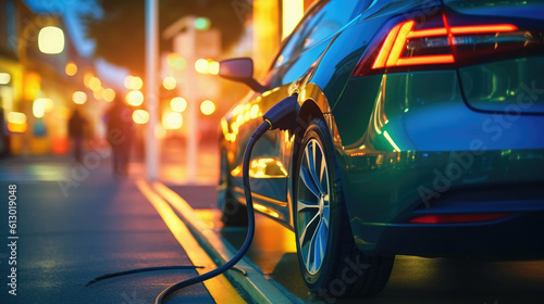 Close Up Photo Of an electric car charging , Generative Ai © Moon Art Pic
