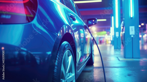 Close Up Photo Of an electric car charging , Generative Ai