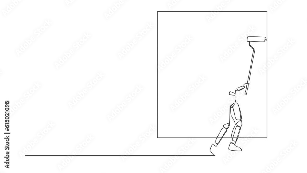 Self drawing animation of single line draw astronaut painter decorator. Future house decoration. Preparation home reparation on moon. Cosmic galaxy space. Continuous line draw. Full length animated Self drawing animation of single line draw astronaut painter decorator. Future house decoration. Preparation home reparation on moon. Cosmic galaxy space. Continuous line draw. Full length animated