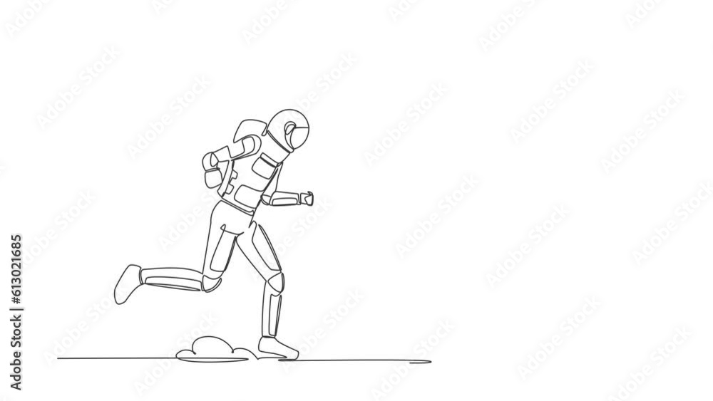 Animated self drawing of continuous line draw astronaut chasing money bag dollar in moon. Trying to achieve spaceship funding in startup industry. Cosmonaut space. Full length single line animation Animated self drawing of continuous line draw astronaut chasing money bag dollar in moon. Trying to achieve spaceship funding in startup industry. Cosmonaut space. Full length single line animation