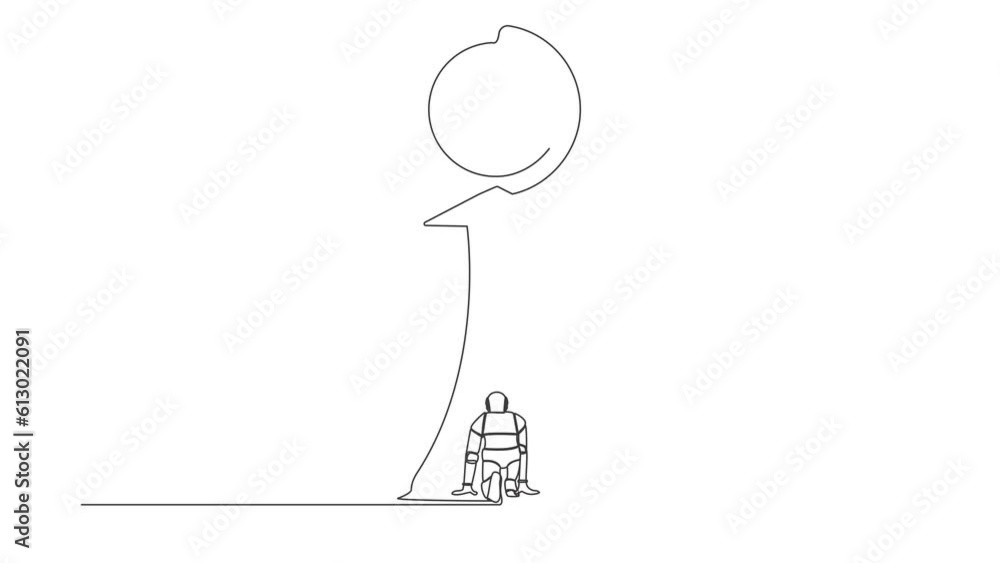 Self drawing animation of single line draw robot ready to run to trophy ...