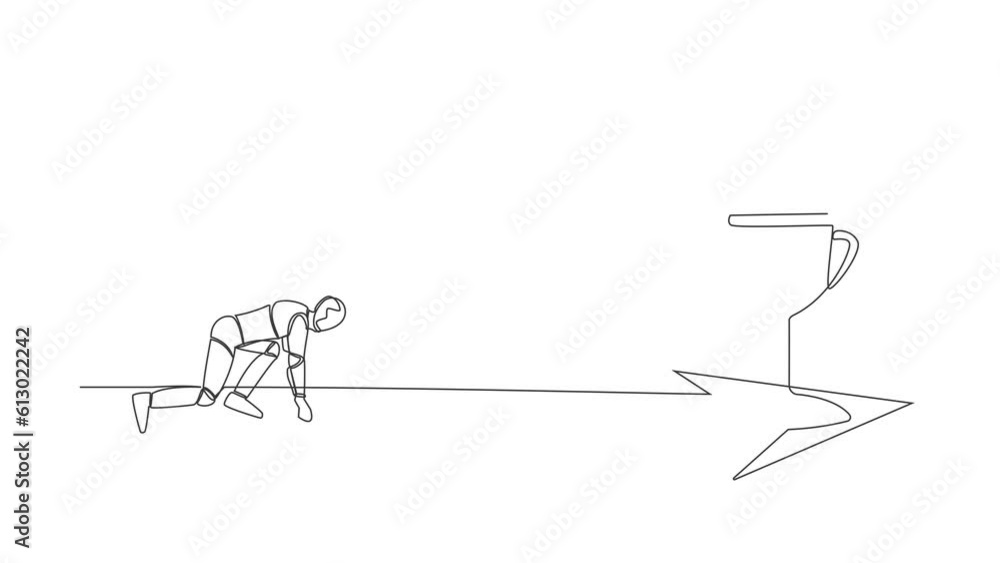 Self drawing animation of single one line draw side view robot ready to ...