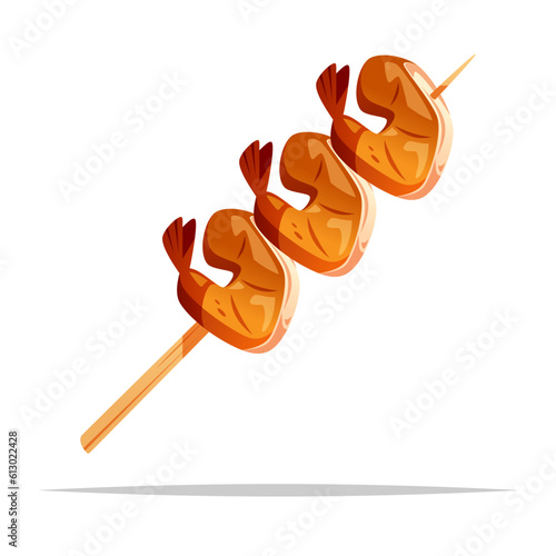 Grilled shrimp skewer vector isolated illustration