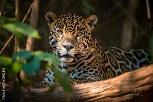 beautiful and endangered american jaguar in the nature. Generative AI © wendi