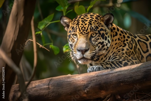 beautiful and endangered american jaguar in the nature. Generative AI