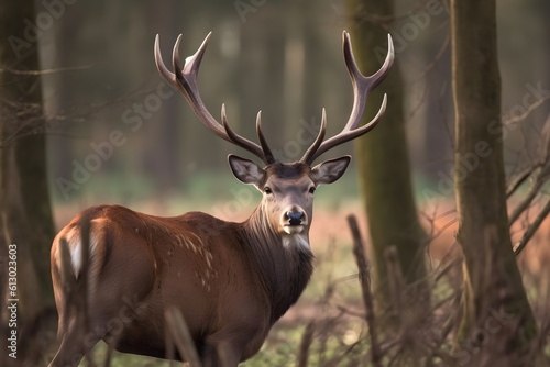 Red deer in the nature habitat during the deer rut europe. Generative AI © wendi