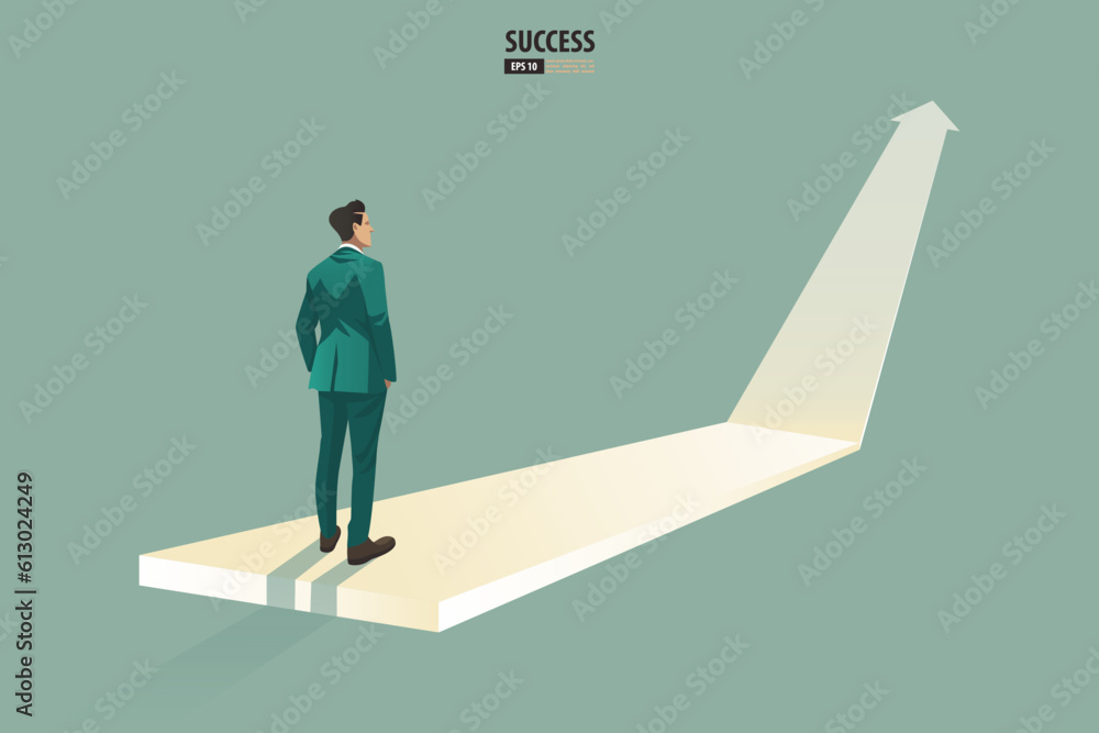 Business arrow concept with businessman contemplate to be success. grow chart up increase profit sales and investment. background vector Business arrow concept with businessman contemplate to be success. grow chart up increase profit sales and investment. background vector