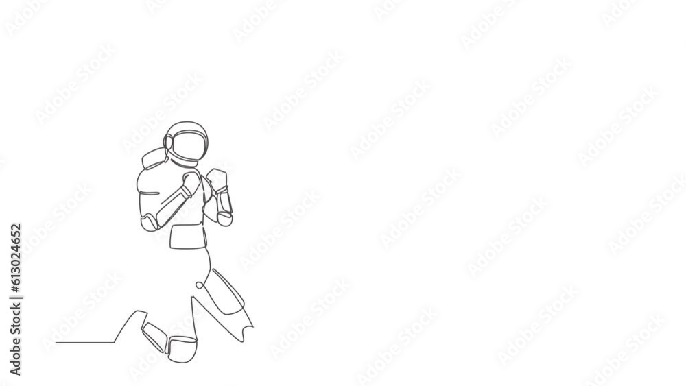 Animated self drawing of single continuous line draw astronaut kneeling with both hands yes gesture. Success spacecraft exploration goal target. Cosmonaut deep space. Full length one line animation Animated self drawing of single continuous line draw astronaut kneeling with both hands yes gesture. Success spacecraft exploration goal target. Cosmonaut deep space. Full length one line animation
