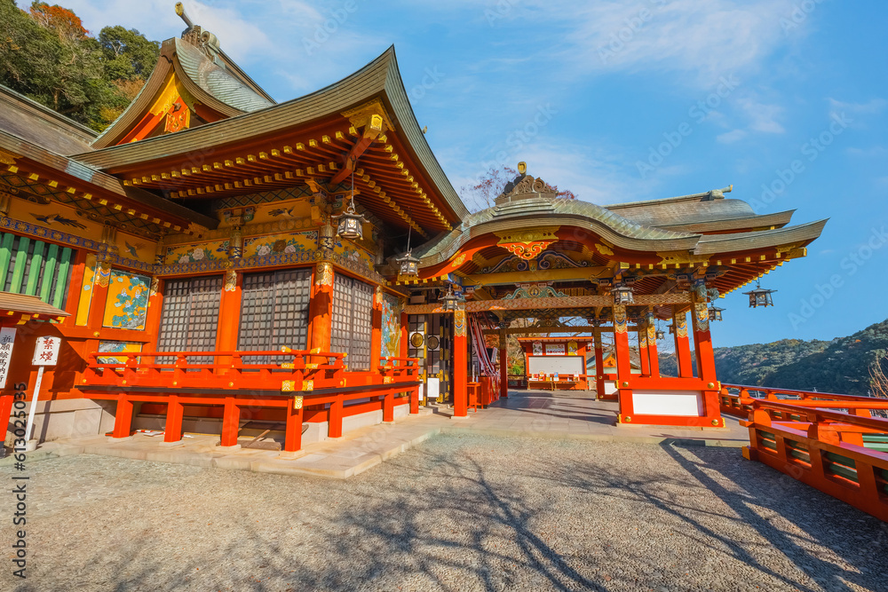 Saga, Japan - Nov 28 2022: Yutoku Inari shrine in Kashima City, Saga Prefecture. It's one of Japan's top three shrines dedicated to Inari alongside Fushimi Inari in Kyoto and Toyokawa Inari in Aichi
