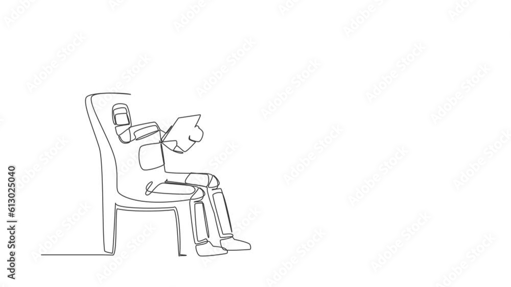 Animated self drawing of continuous one line draw astronaut sitting on ...