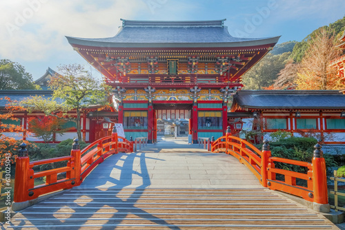Saga, Japan - Nov 28 2022: Yutoku Inari shrine in Kashima City, Saga Prefecture. It's one of Japan's top three shrines dedicated to Inari alongside Fushimi Inari in Kyoto and Toyokawa Inari in Aichi photo