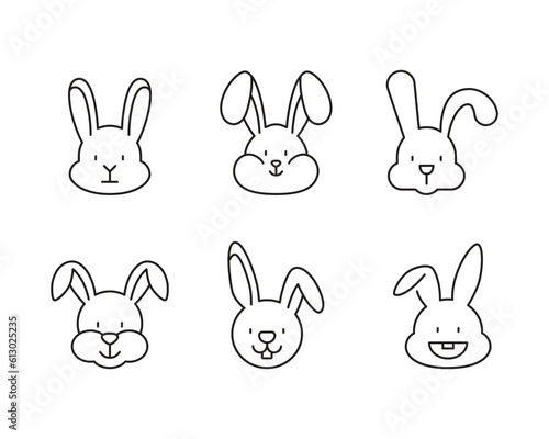 bunny head icon set, rabbit head icons. Easter rabbits. Animal symbol logo illustration, editable stroke, outline design style isolated on white