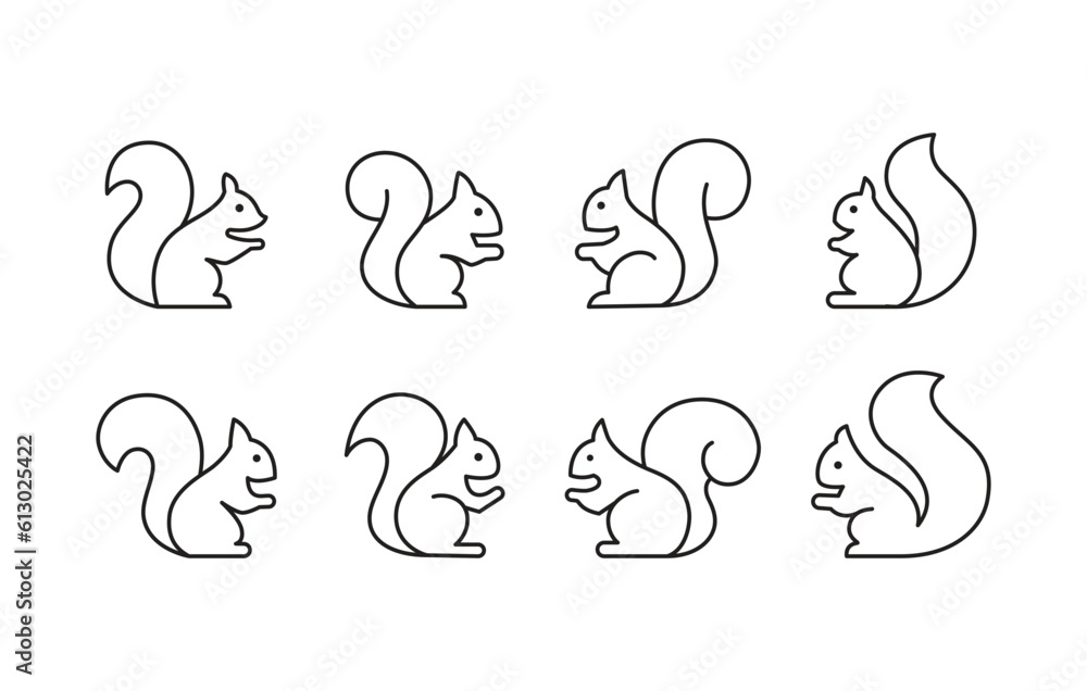 Squirrel icons set editable stroke line . Template design. Cute animal silhouette, vector design element. Vector. Nature concept. Squirrel icons set editable stroke line . Template design. Cute animal silhouette, vector design element. Vector. Nature concept.